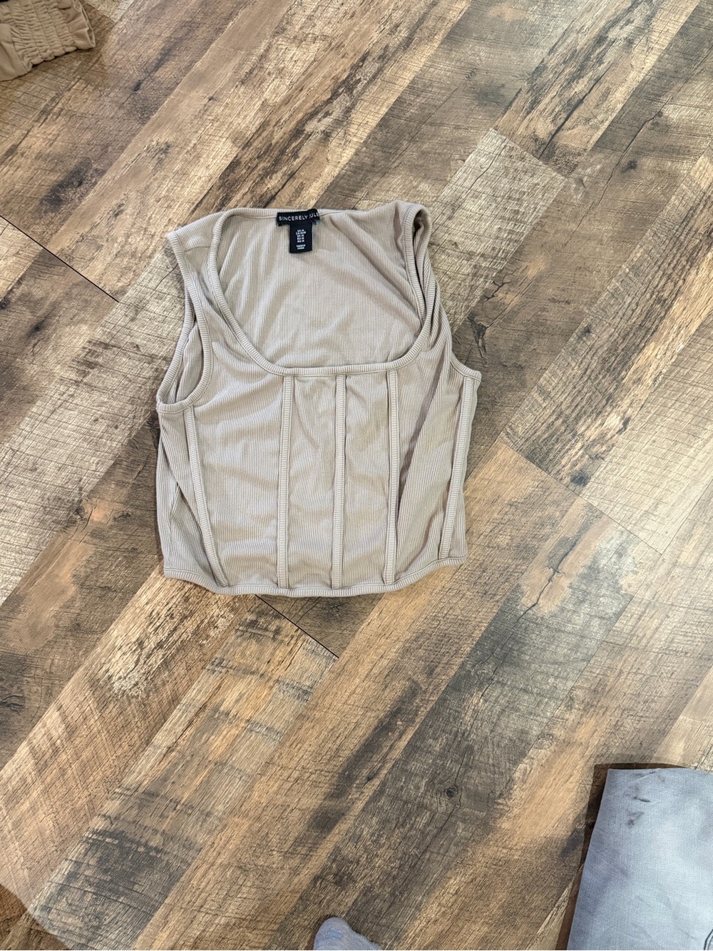 Sincerely Jules Neutral Ribbed Corset Tank Top - Beige